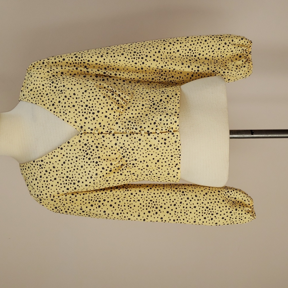 Levi's Sophia Puff Sleeve Top, Yellow with Black Ditsy Florals, Size Medium